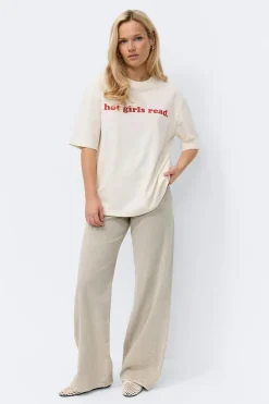 Gina Tricot Printed overized tee Hvit Clearance