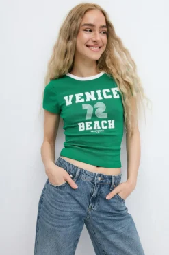 Gina Tricot Printed tight top Grønn Clearance