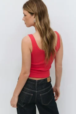 Gina Tricot Print rib tank Rød Discount
