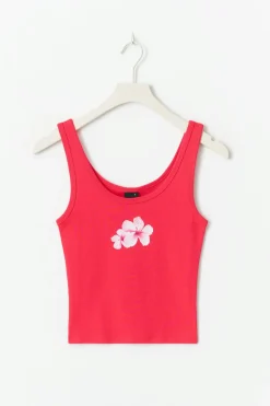 Gina Tricot Print rib tank Rød Discount