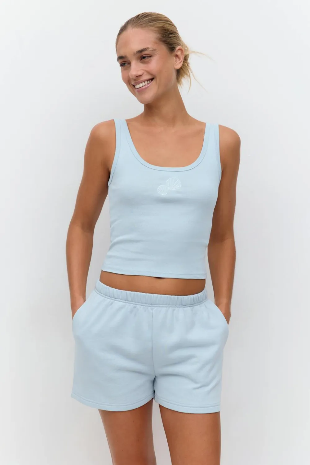 Gina Tricot Print rib tank Blå Online
