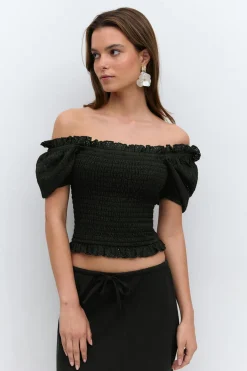 Gina Tricot Puff eeve fri top Svart Outlet