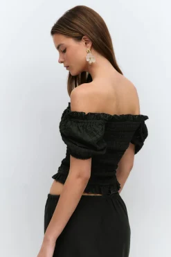 Gina Tricot Puff eeve fri top Svart Outlet