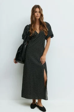 Gina Tricot Puff sleeve midi dress Svart Sale