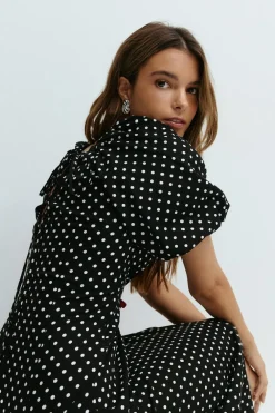 Gina Tricot Puff sleeve midi dress Svart Sale