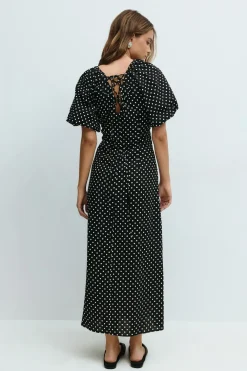 Gina Tricot Puff sleeve midi dress Svart Sale