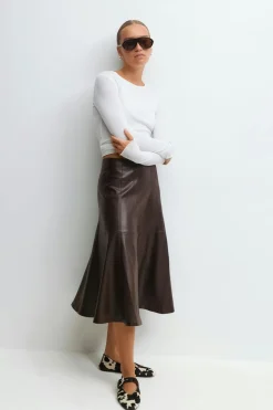 Gina Tricot Pu midi skirt Brun Outlet