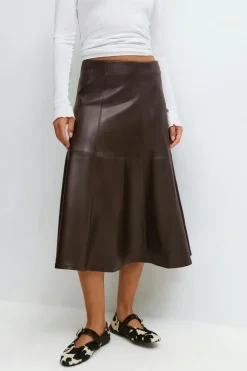 Gina Tricot Pu midi skirt Brun Outlet