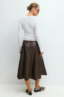 Gina Tricot Pu midi skirt Brun Outlet