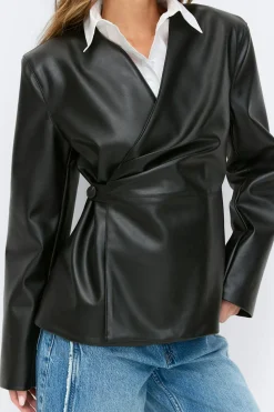 Gina Tricot Pu wrap bazer Svart New