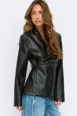 Gina Tricot Pu wrap bazer Svart New