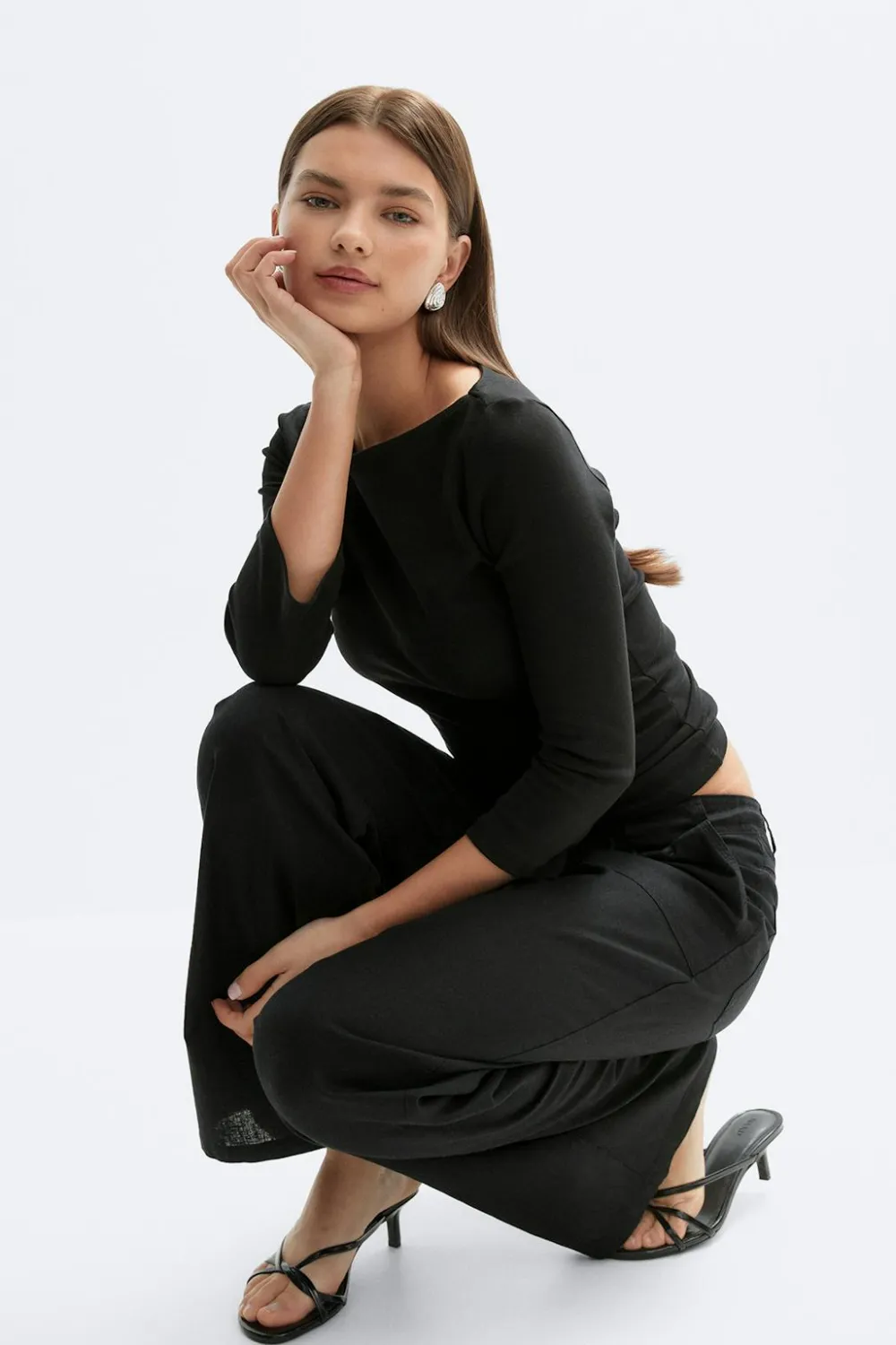 Gina Tricot Quarter eeve boatneck top Svart