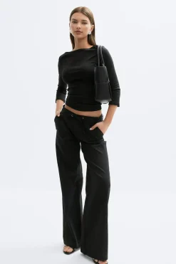 Gina Tricot Quarter eeve boatneck top Svart