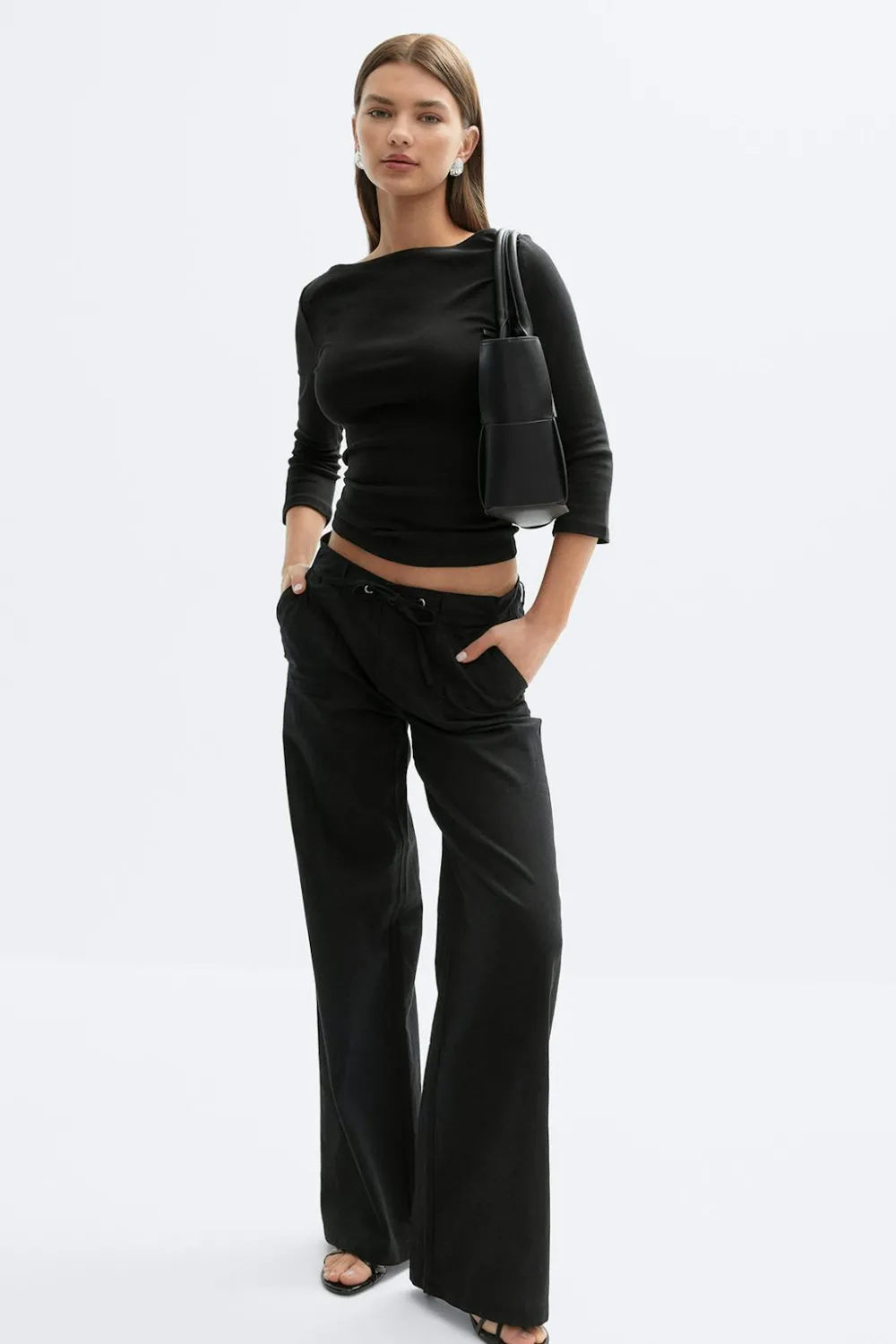 Gina Tricot Quarter eeve boatneck top Svart
