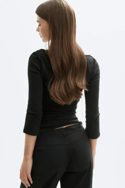 Gina Tricot Quarter eeve boatneck top Svart