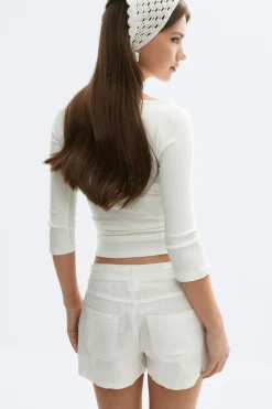 Gina Tricot Quarter eeve boatneck top Hvit Sale