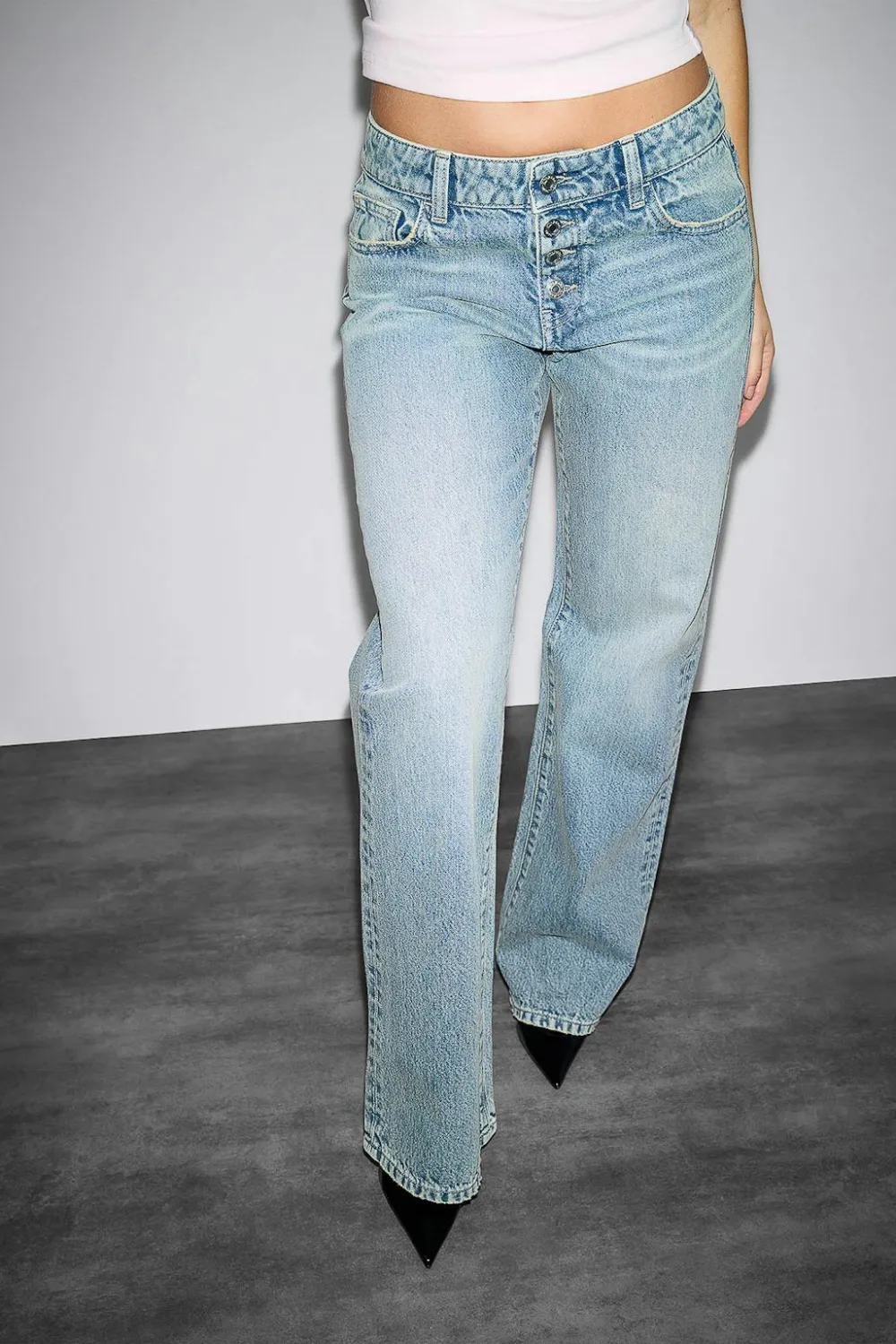Gina Tricot Rebel button wide jeans Blå Clearance