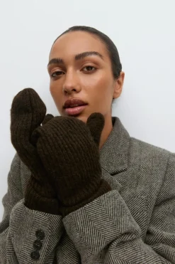 Gina Tricot Rib mittens Brun Best