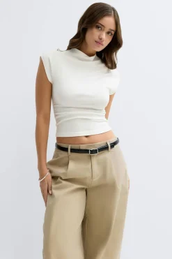 Gina Tricot Ruched funne neck top Hvit Online