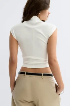Gina Tricot Ruched funne neck top Hvit Online