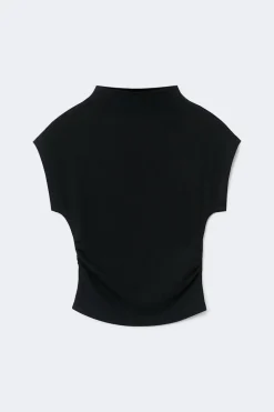 Gina Tricot Ruched funne neck top Svart New