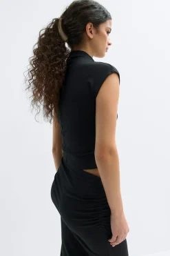 Gina Tricot Ruched funne neck top Svart New