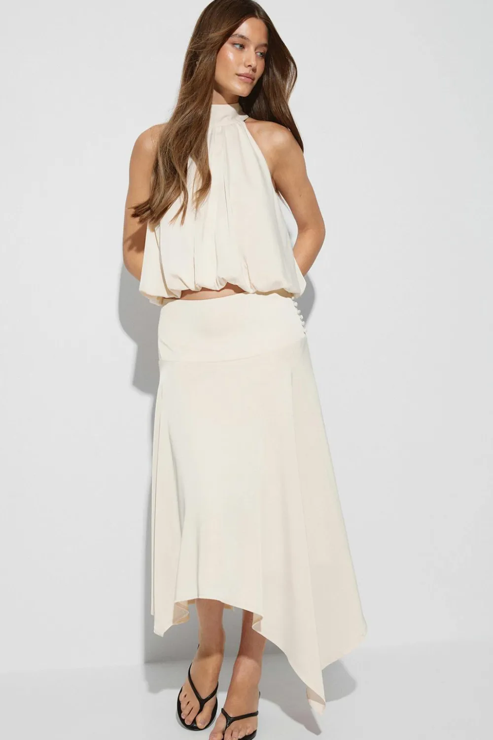 Gina Tricot Satin asymmetric skirt Hvit Outlet