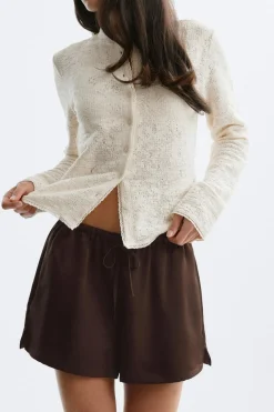 Gina Tricot atin drawtring hort Brun Sale