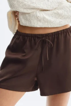 Gina Tricot atin drawtring hort Brun Sale