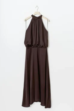 Gina Tricot Satin halterneck maxi dress Brun Sale