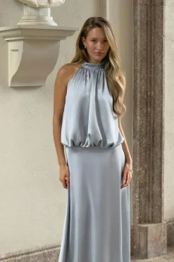 Gina Tricot Satin halterneck maxi dress Blå Outlet