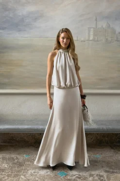 Gina Tricot Satin halterneck maxi dress Beige Discount