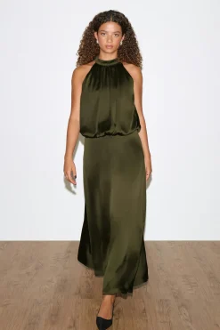 Gina Tricot Satin halterneck maxi dress Grønn Sale