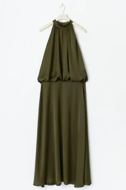 Gina Tricot Satin halterneck maxi dress Grønn Sale