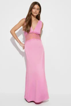 Gina Tricot Satin lace maxi dress Rosa Sale