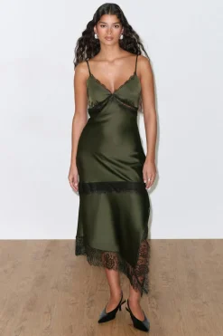 Gina Tricot Satin lace midi dress Grønn Online