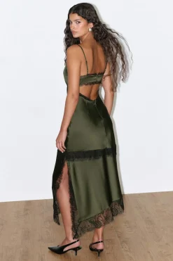 Gina Tricot Satin lace midi dress Grønn Online
