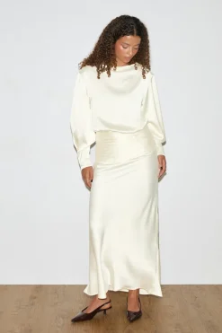 Gina Tricot Satin maxi dress Hvit Clearance