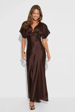 Gina Tricot Satin maxi dress Brun Online