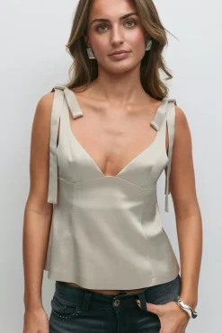 Gina Tricot 14+ atin tie top Beige Outlet