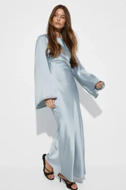 Gina Tricot Satin wide sleeve maxi dress Blå Outlet