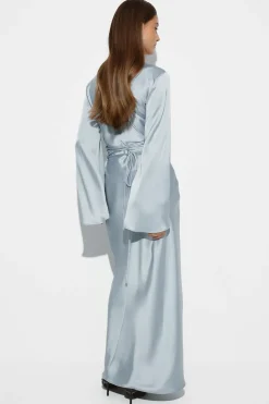 Gina Tricot Satin wide sleeve maxi dress Blå Outlet