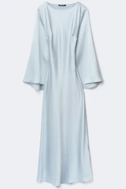 Gina Tricot Satin wide sleeve maxi dress Blå Outlet
