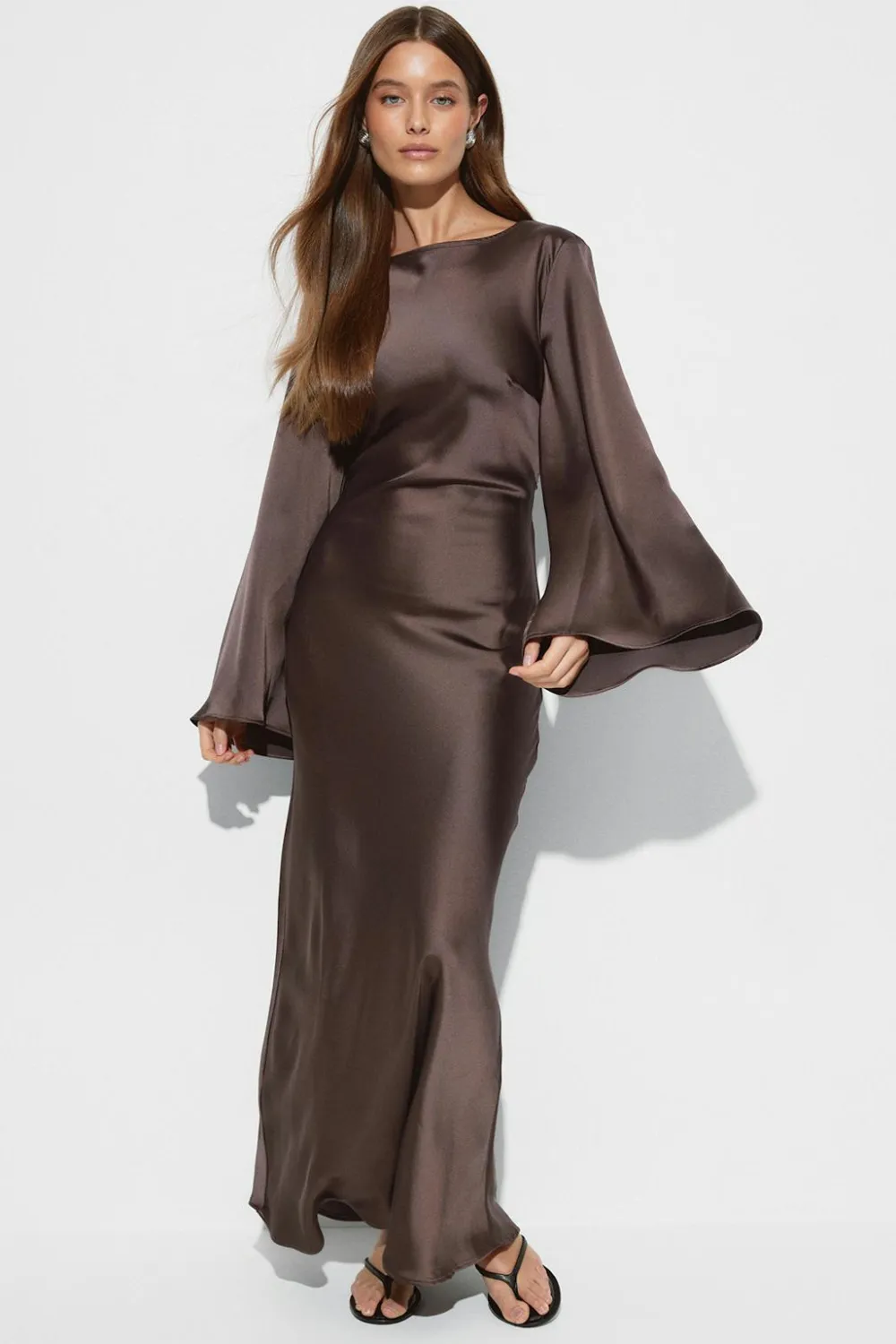 Gina Tricot Satin wide sleeve maxi dress Brun Outlet