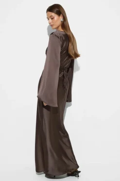 Gina Tricot Satin wide sleeve maxi dress Brun Outlet