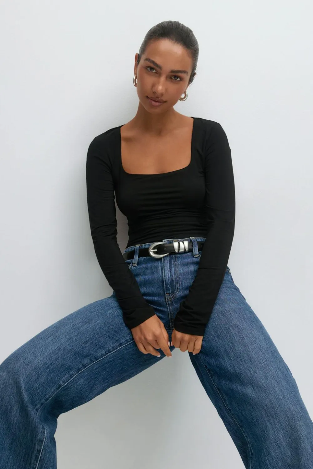 Gina Tricot coop neck top Svart Hot