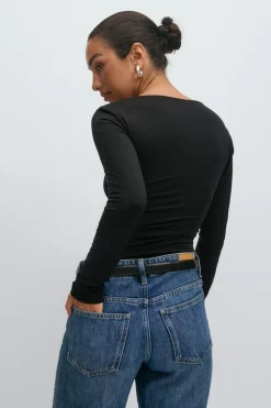 Gina Tricot coop neck top Svart Hot