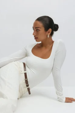 Gina Tricot coop neck top Hvit Discount