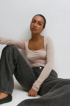Gina Tricot coop neck top Beige Online