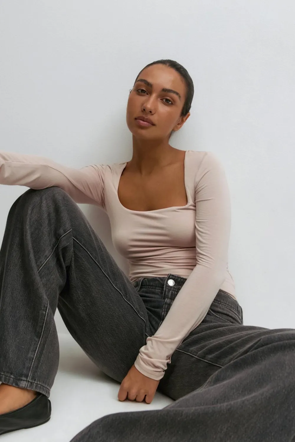 Gina Tricot coop neck top Beige Online